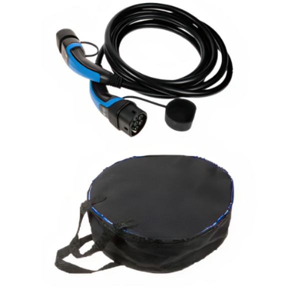 Image of a 5-meter black Type 2 male-to-female charging cable, 32A